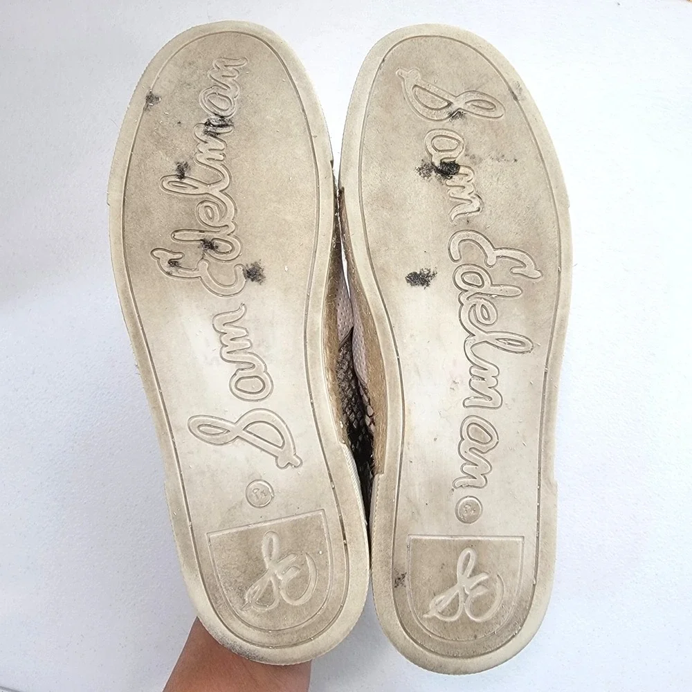 Sam Edelman Banks Espadrilles Shoes Sz 8.5 Sneaker Perforated Animal Print Ivory